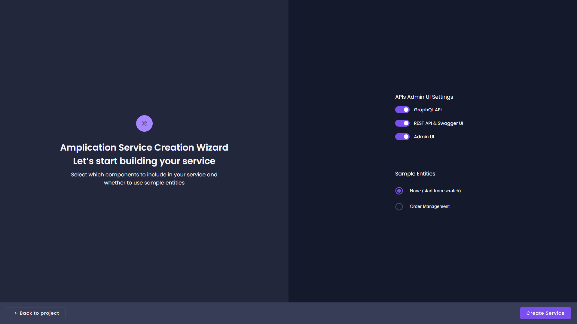 Adding a service resource to a project in Amplication
