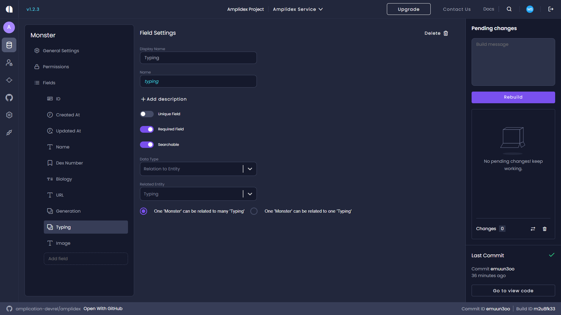 Building a relation between the Monster entity and the Typing entity